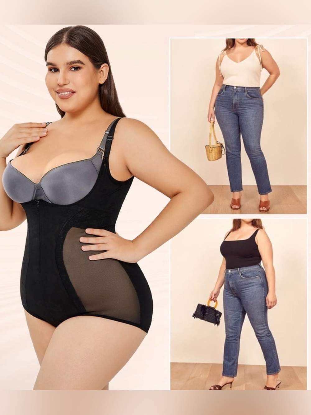 Scacto Plus Size Shapewear Bodysuit Open Bust Tummy Control Butt Lift - Picture 4 of 7